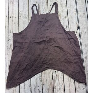 Blue Fish 100% Linen Apron Jumper Size 1 Solid Brown Made In USA